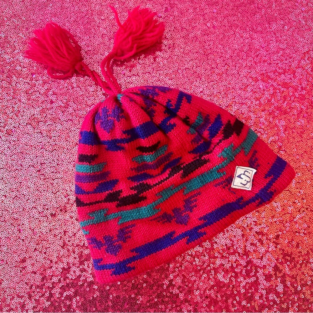 ⛷️ VINTAGE Merkley Wool Bright Red Tassel Ski Hat